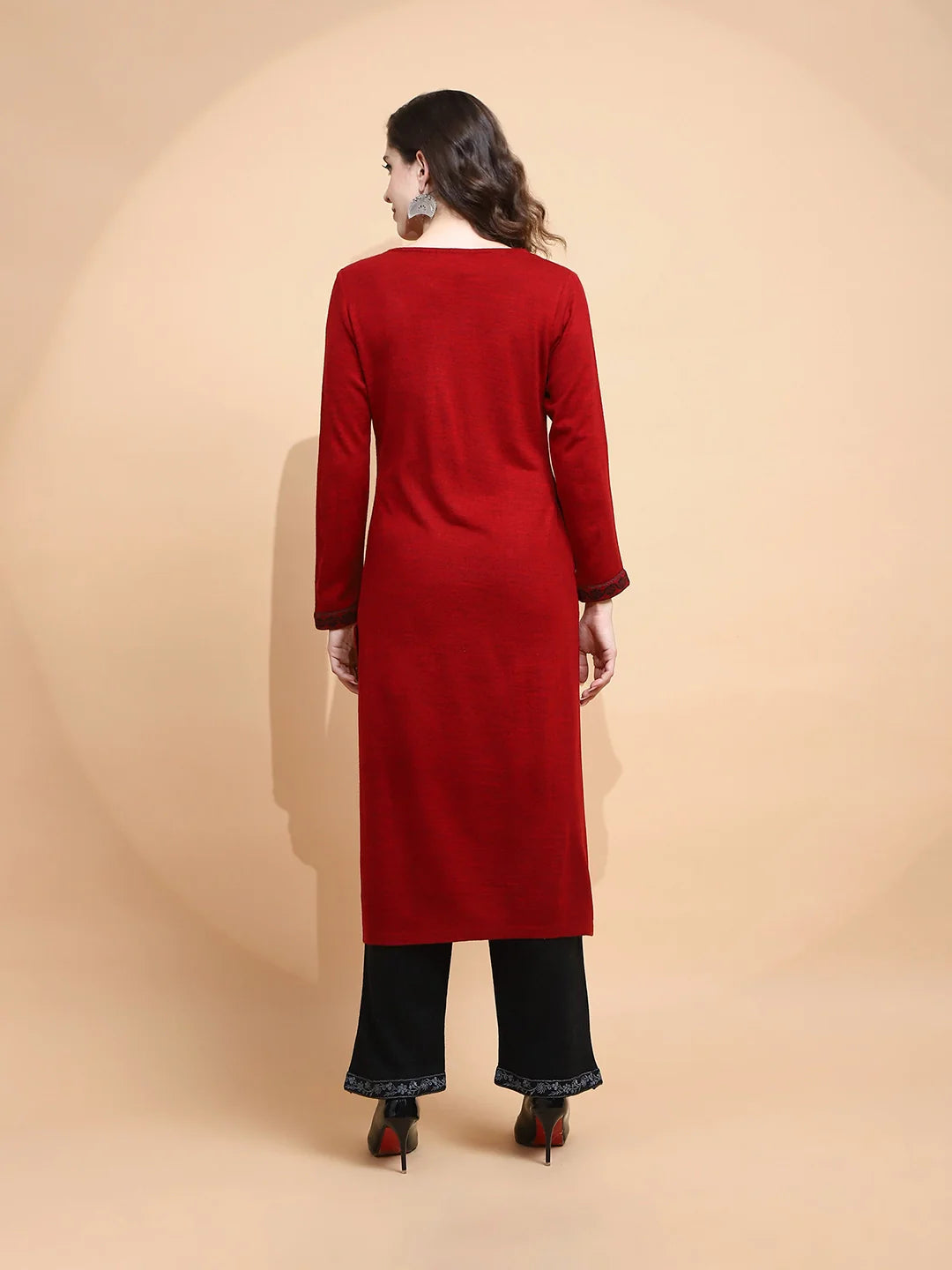 Maroon Woolen Regular Fit Kurta For Women