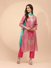 Soft Pink Muslin Regular Fit Suit Set For Women