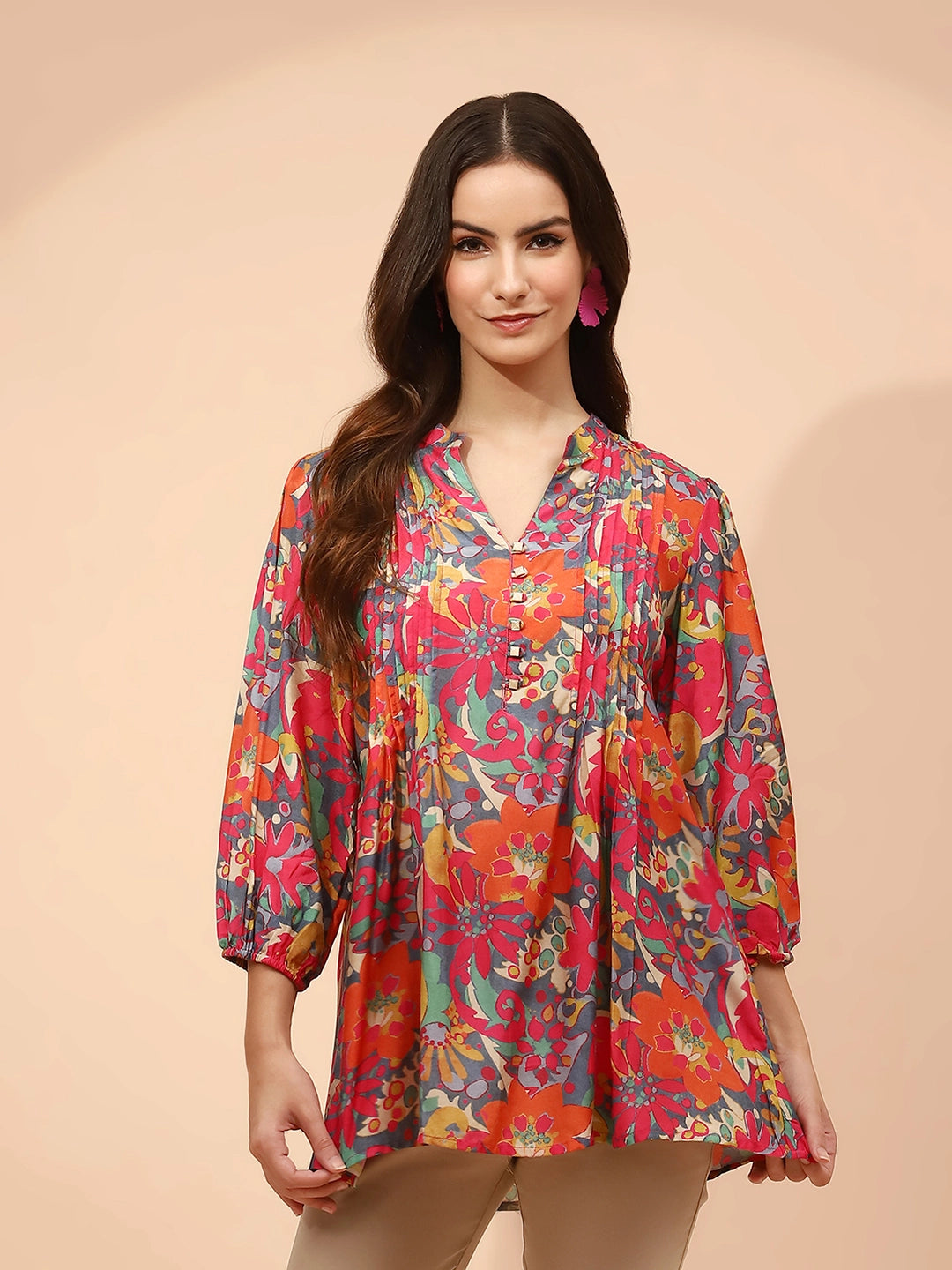 Multicolor Muslin Regular Fit Tunic  For Women