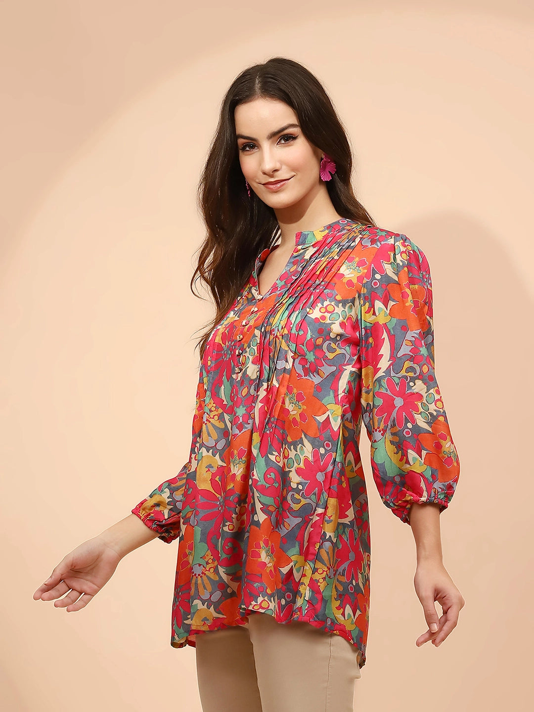 Multicolor Muslin Regular Fit Tunic  For Women