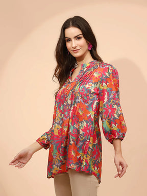 Multicolor Muslin Regular Fit Tunic  For Women