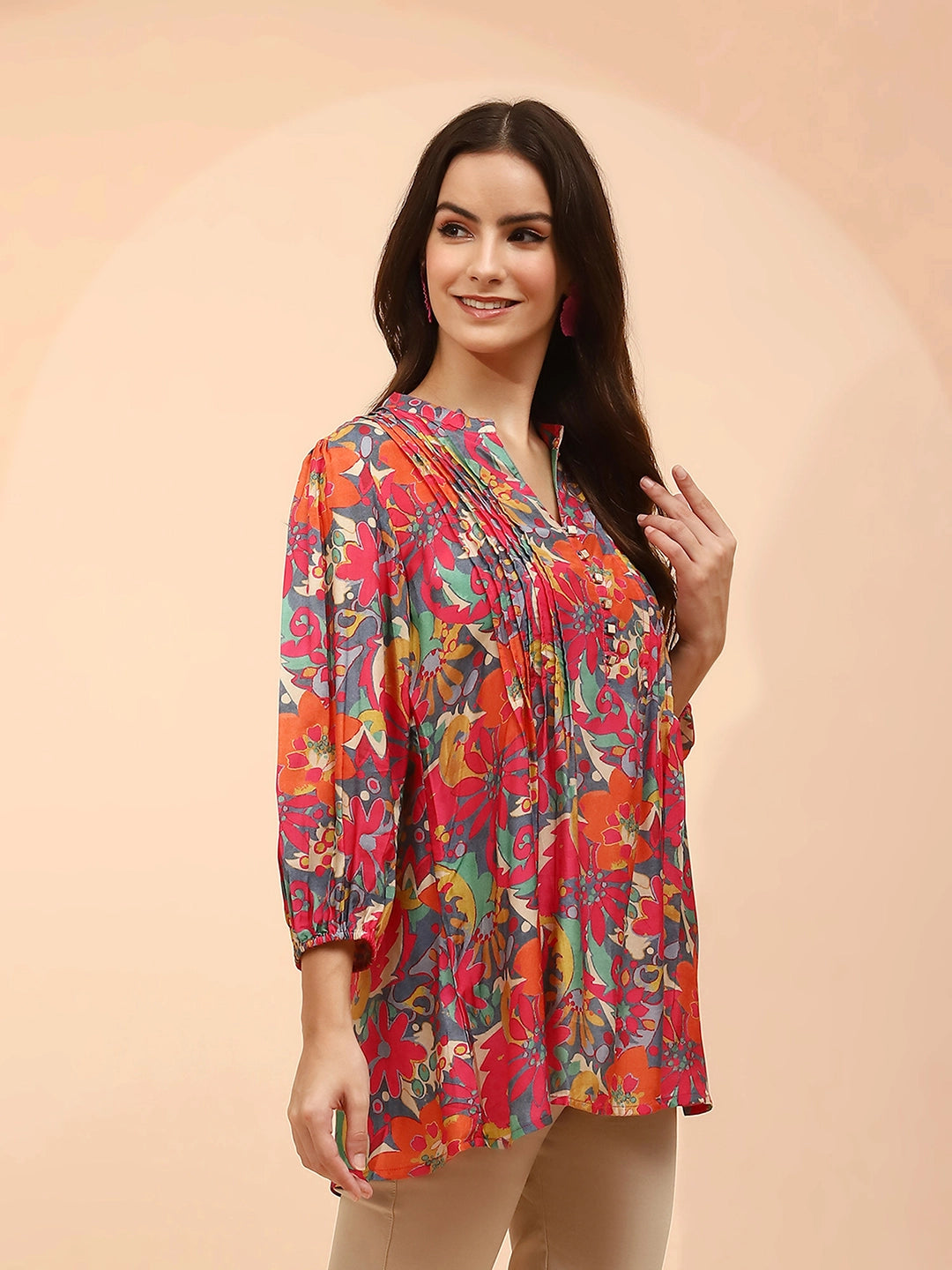 Multicolor Muslin Regular Fit Tunic  For Women