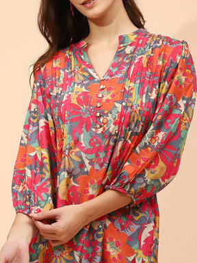 Multicolor Muslin Regular Fit Tunic  For Women