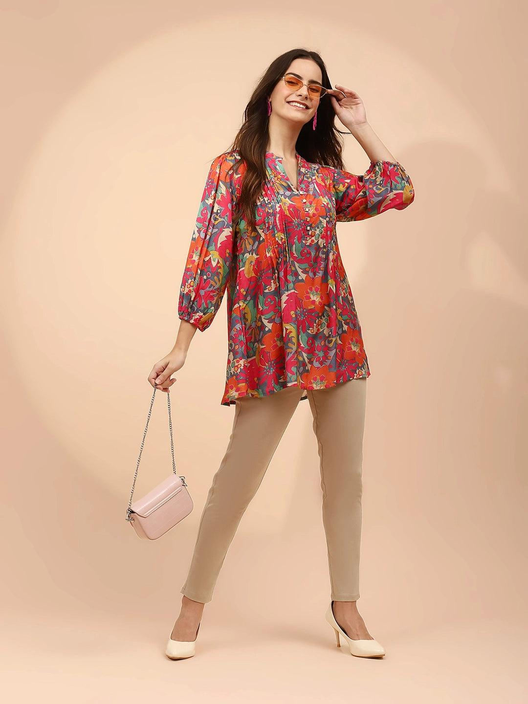 Multicolor Muslin Regular Fit Tunic  For Women