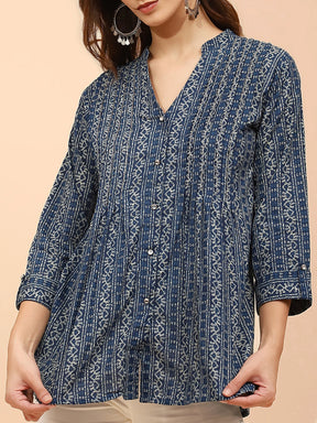 Blue Cotton Regular Fit Tunic  For Women