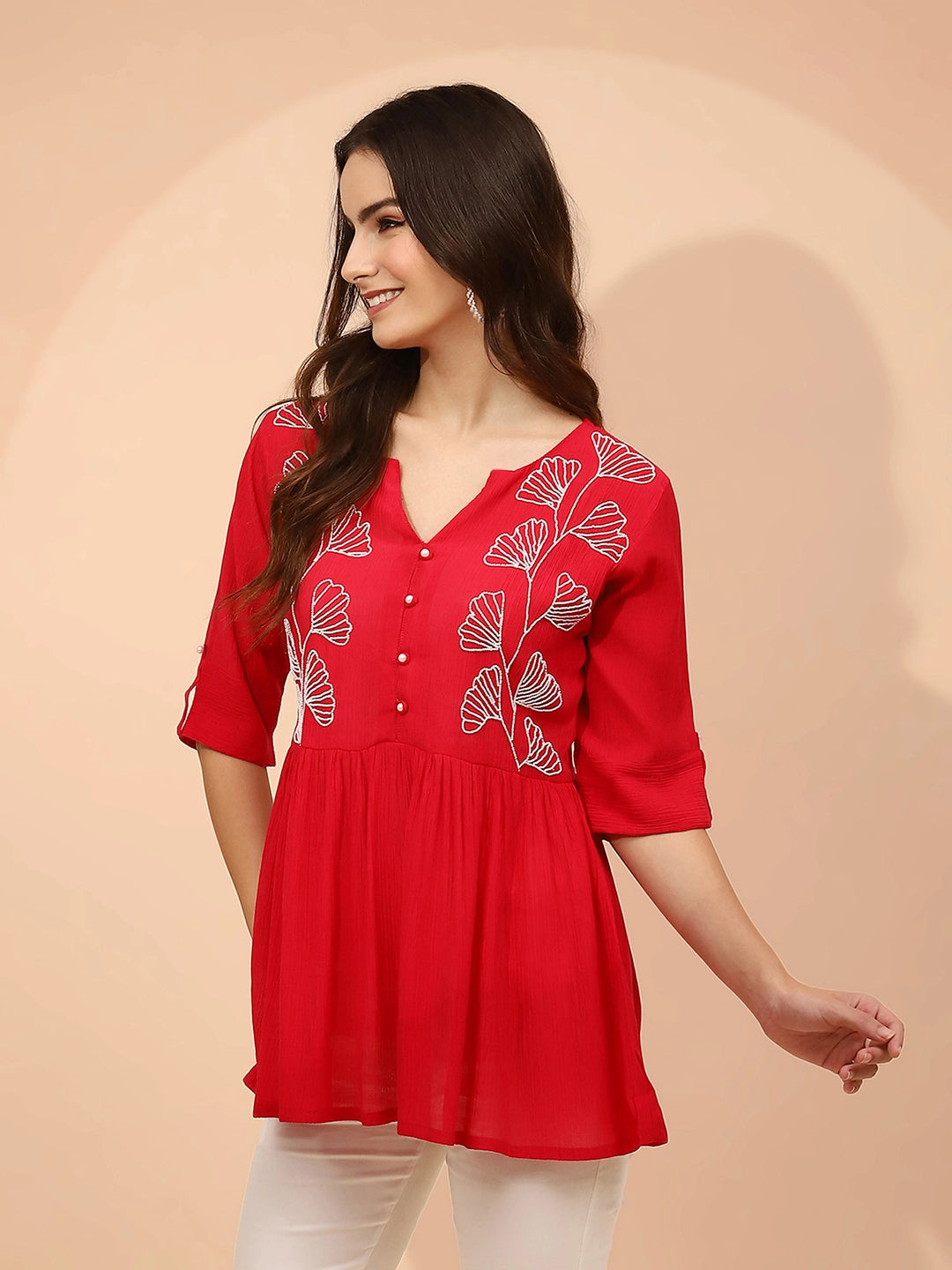 Dark Pink Rayon Regular Fit Tunic  For Women