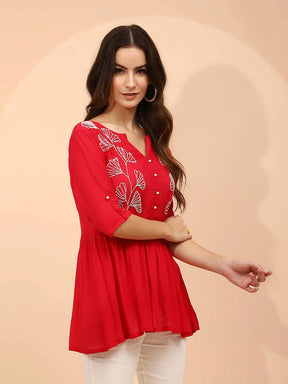 Dark Pink Rayon Regular Fit Tunic  For Women