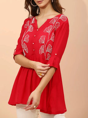 Dark Pink Rayon Regular Fit Tunic  For Women