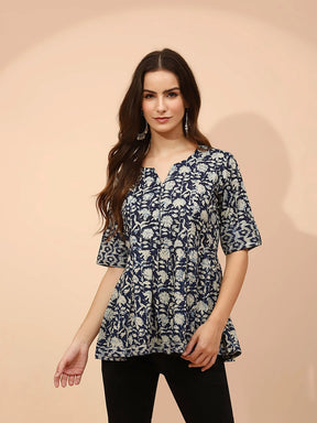 Indigo Cotton Regular Fit Tunic For Women