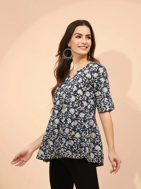 Indigo Cotton Regular Fit Tunic For Women