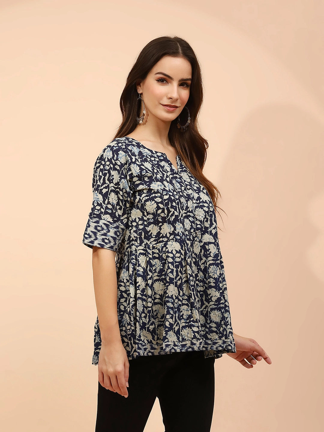 Indigo Cotton Regular Fit Tunic For Women