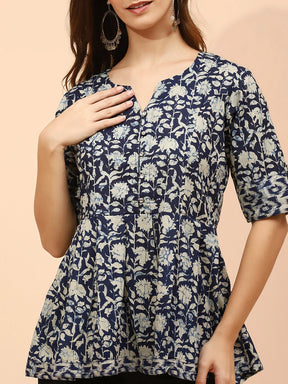 Indigo Cotton Regular Fit Tunic For Women