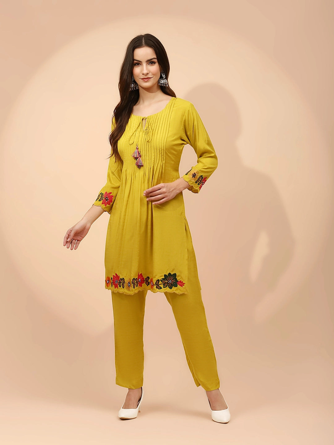 Mustard Muslin Regular Fit Co-ord Set For Women