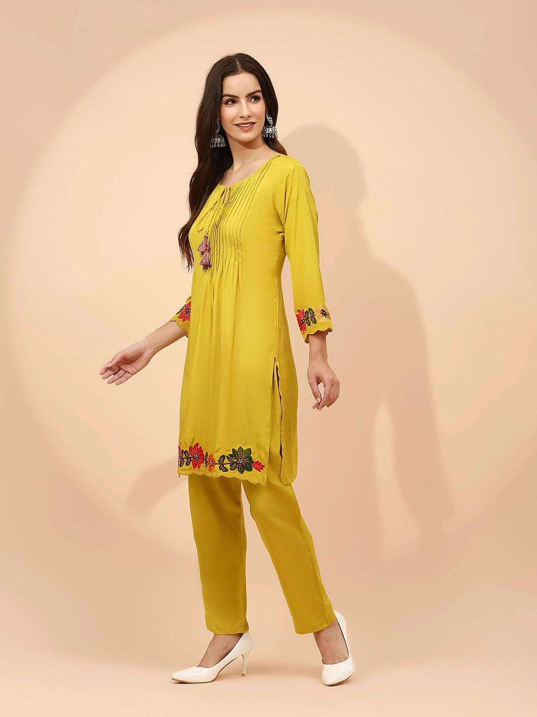 Mustard Muslin Regular Fit Co-ord Set For Women