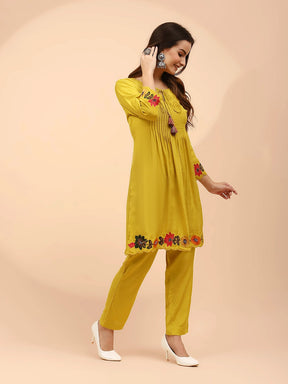 Mustard Muslin Regular Fit Co-ord Set For Women