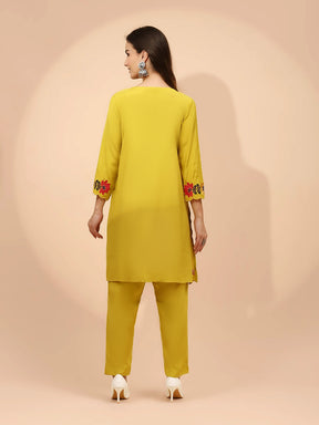 Mustard Muslin Regular Fit Co-ord Set For Women