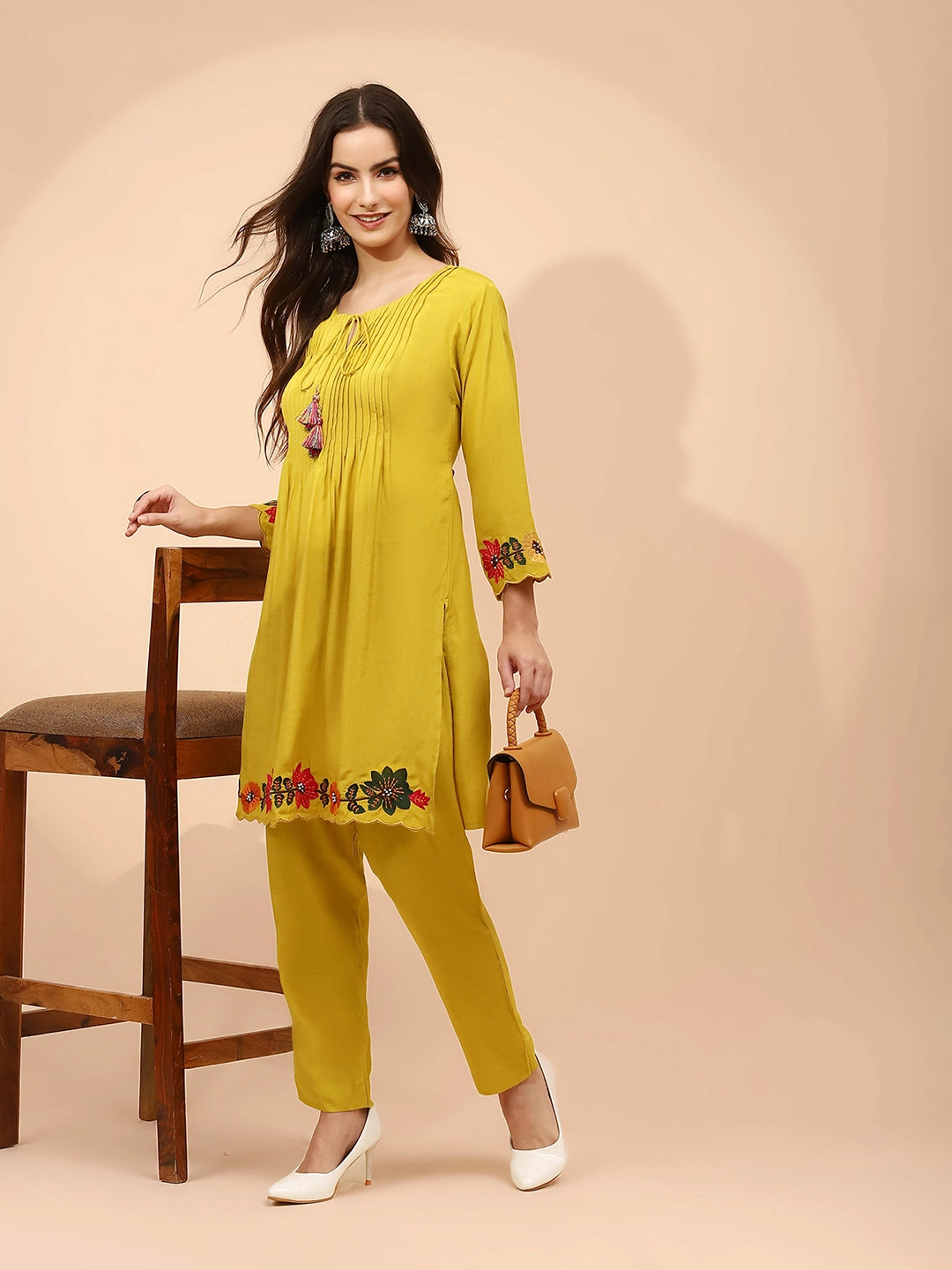 Mustard Muslin Regular Fit Co-ord Set For Women