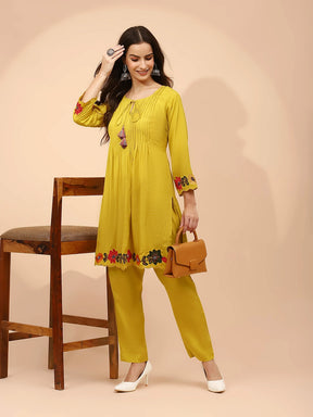 Mustard Muslin Regular Fit Co-ord Set For Women