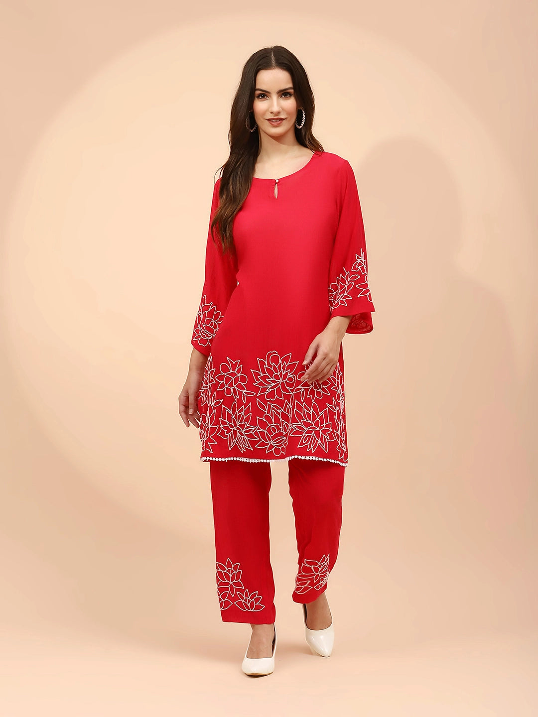 Dark Pink Rayon Regular Fit Long Tunic Set For Women