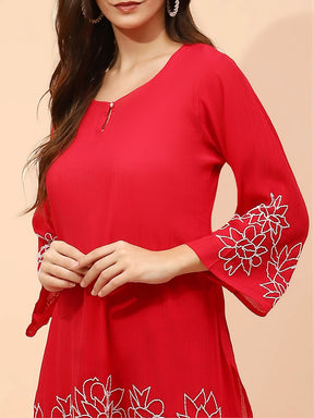 Dark Pink Rayon Regular Fit Long Tunic Set For Women