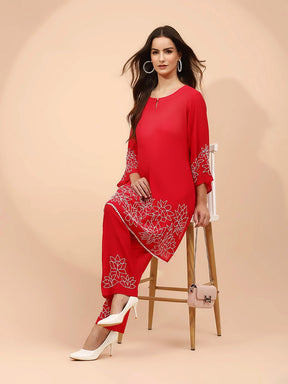 Dark Pink Rayon Regular Fit Long Tunic Set For Women