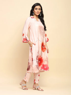 Peach Muslin Regular Fit Long Tunic Set For Women