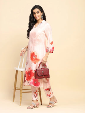 Peach Muslin Regular Fit Long Tunic Set For Women