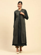 Olive Woolen Knitted Layeredd Round Neck Button Kurta