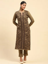 Beige Woolen Thread Embroidered Notch Neck Kurta