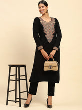 Black WoolenThread Embroidered Kurta