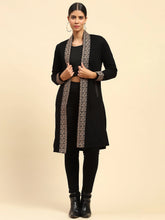 Black Woolen Thread Embroidered Front Open Ethnic Shrug