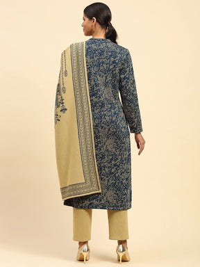 Beige and Gold Woolen Knitted Notch Neck Kurta Set