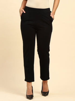 Black Woolen Solid Pant