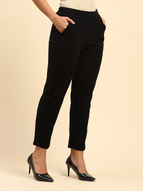 Black Woolen Solid Pant