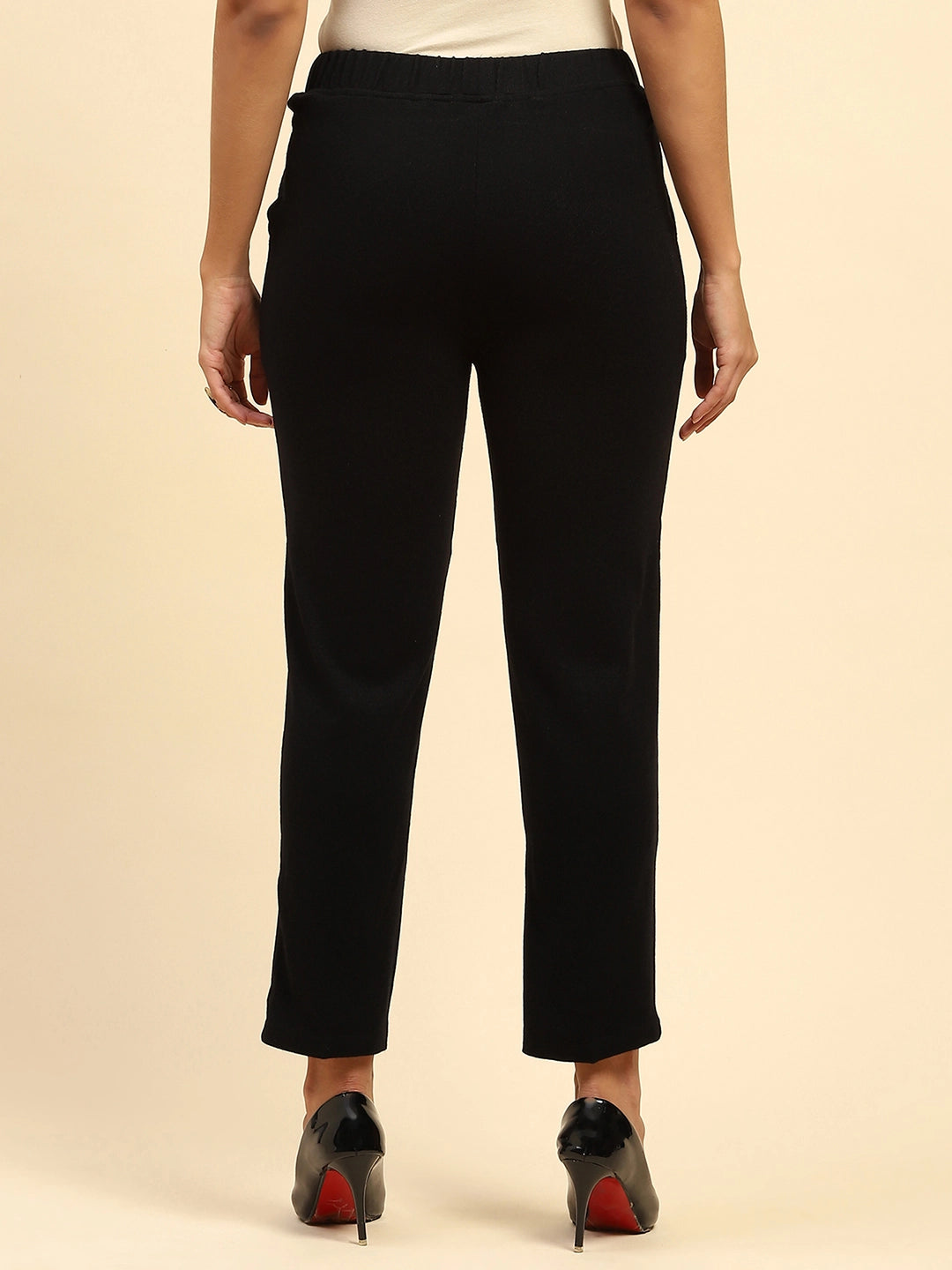 Black Woolen Solid Pant