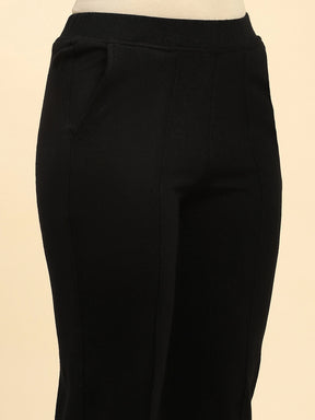 Black Woolen Solid Pant