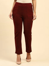 Dark Maroon Woolen Solid Pant