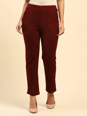 Dark Maroon Woolen Solid Pant