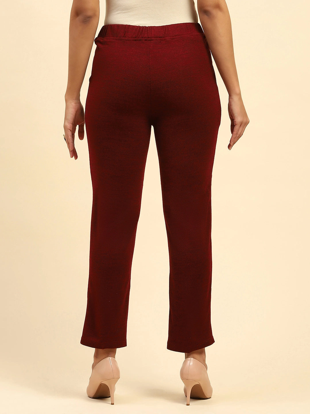 Dark Maroon Woolen Solid Pant