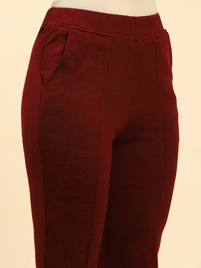 Dark Maroon Woolen Solid Pant