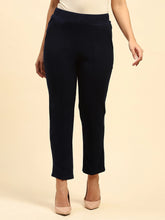 Navy Blue Woolen Solid Pant