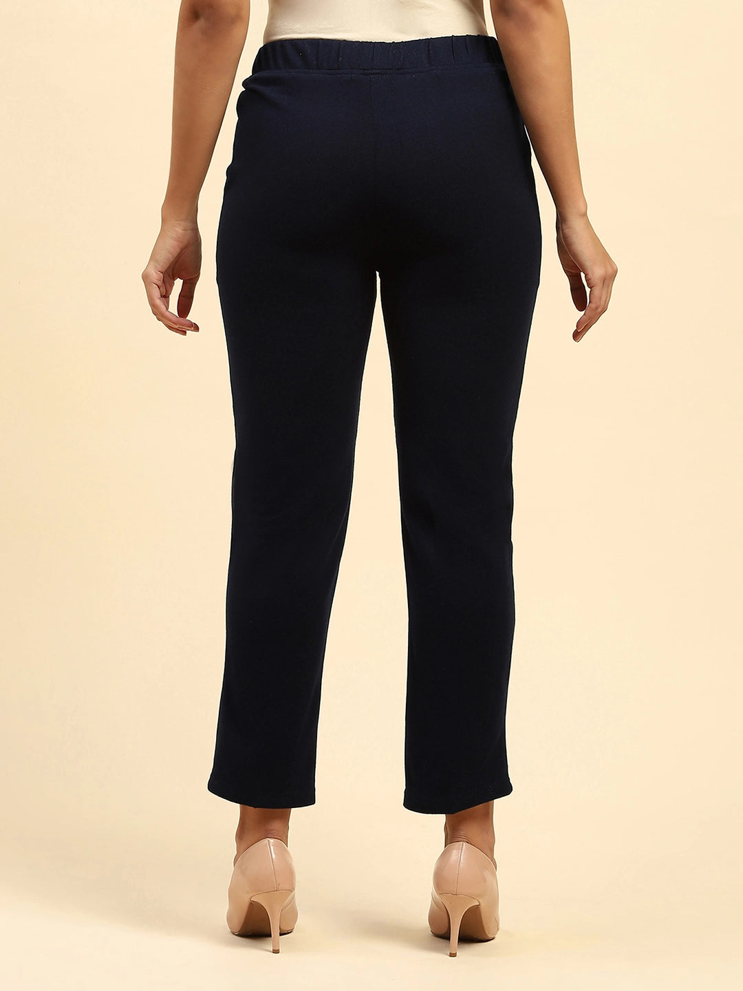 Navy Blue Woolen Solid Pant