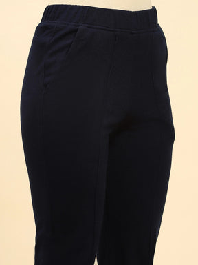 Navy Blue Woolen Solid Pant