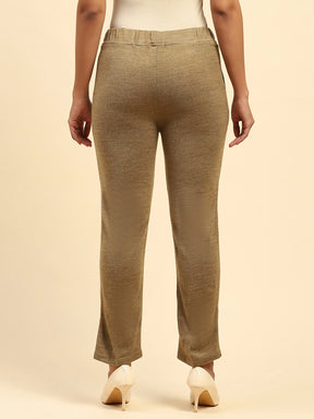 Beige Woolen Solid Pant