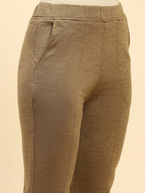 Beige Woolen Solid Pant