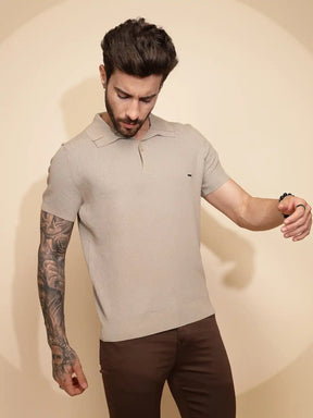 Beige Viscose Blend Regular Fit T-Shirt For Men