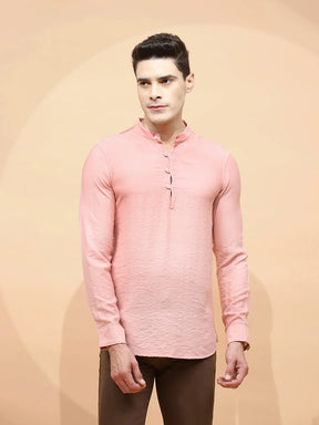 Nude Pink Polyester Blend Regular Fit Kurta For Men