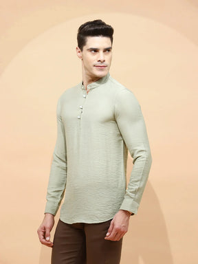 Pista Green Polyester Blend Regular Fit Kurta For Men