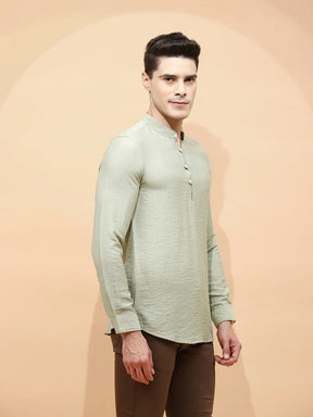 Pista Green Polyester Blend Regular Fit Kurta For Men