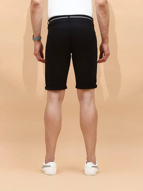 Black Cotton Blend Regular Fit Shorts For Men